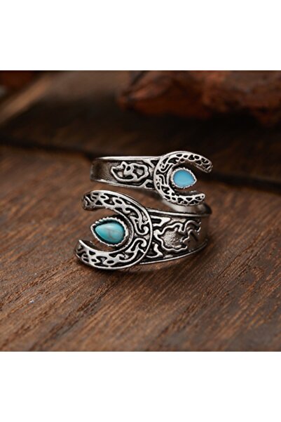 Choice ZB3011-1 خاتم نسائي بتصميم بوهيمي عرقي قابل للتعديل، فيروزي صناعي مبتك...