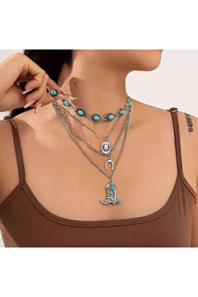 Choice Set Ingemark 4Pcs/Set Ethnic Blue Stone Chain Necklace for Women 2025 ...