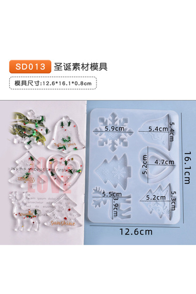 Choice OD032-1 مجموعة قالب عيد الميلاد DIY قالب الراتنج الكريستال الايبوكسي ندفة الثلج قلادة الأيائل سلسلة المفاتيح قائمة المجوهرات