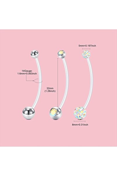 Choice حلقات سرة الجسم على شكل قضيب مستقيم وحلقات جرسية C، 3 قطع، 14G، حلقات ...