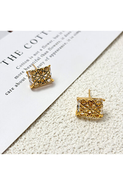 Choice A0441C gold Women's Brass Geometric Square Earrings, Zircon Studs, Sim...
