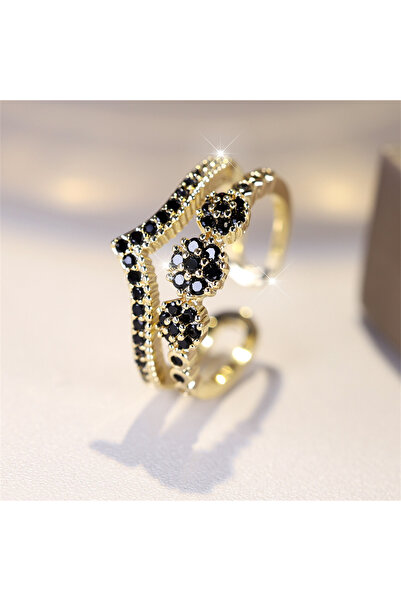 Choice خاتم خطوبة ذهبي أسود عتيق قابل للتغيير الحجم، مرصع بأحجار صغيرة من الز...