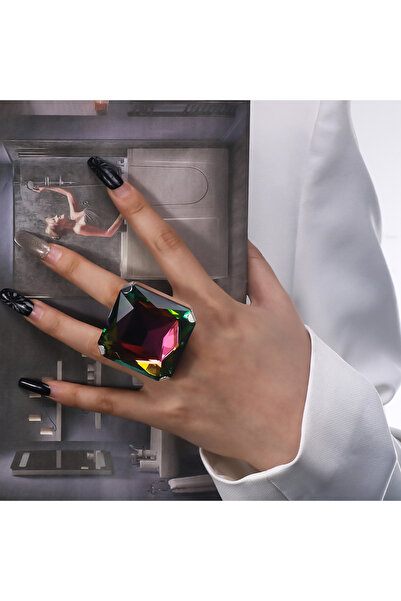 Choice خواتم كبيرة مربعة الشكل من أحجار الراين باللون الذهبي T2 لتزيين الأصابع للنساء لحفلات الزفاف والكريستال مفتوحة