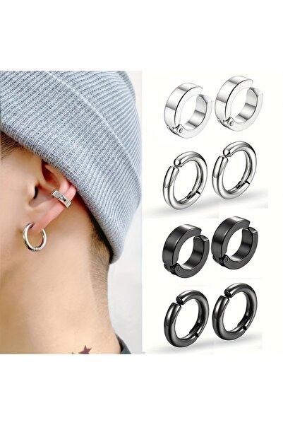 Choice 4 pairs set Punk Style 8-Piece Stainless Steel Ear Clip Set - Chic Cir...