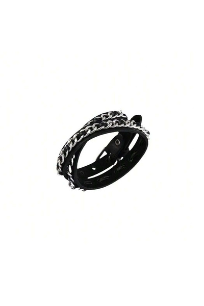 Choice 22 2024 Punk Rivet Subculture Cowhide Bracelet Chain Leather Stacked B...