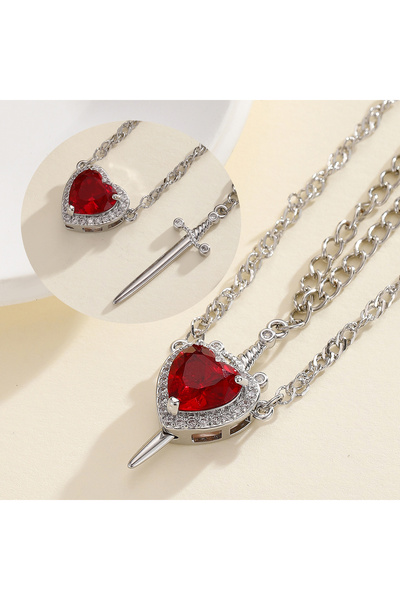 Choice P04880-2-05 قلادة زوجية من سنو وايت والصياد على شكل قلب وسيف للنساء R