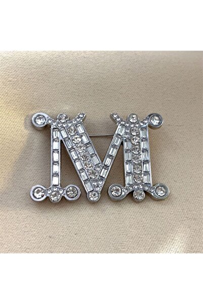 Choice دبابيس على شكل حرف M فضية مرصعة بأحجار الراين على شكل دب متدلٍ، زينة ف...