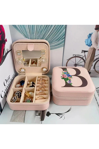 Choice صندوق مجوهرات على شكل زهرة وأبجدية مقاس 10×10×5 سم، صندوق خواتم للسفر،...