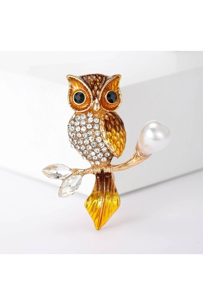 Choice Brown Trendy Double Owl Brooches Rhinestone Brooch Badge Pin Bird Anim...