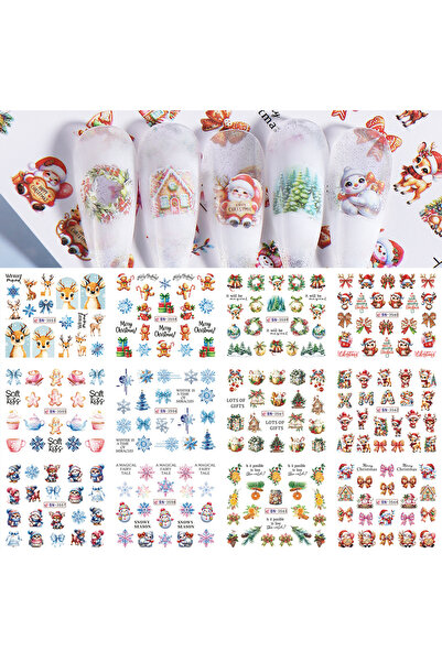 Choice ملصقات أظافر عيد الميلاد BN3553-3564، 12 تصميمًا، رجل خبز الزنجبيل، غز...