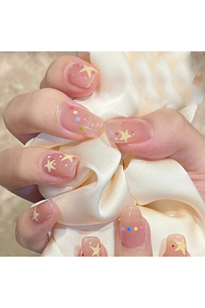 Choice QHR711 24 قطعة أظافر فرنسية قصيرة بسيطة على شكل نجمة مع جيلي واحد ومبر...