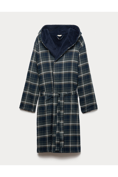 Marks & Spencer Pamuklu Ekose Kapüşonlu Sabahlık