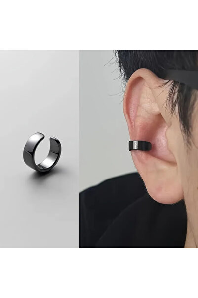 Choice black 1pc Minimalist Glossy Ear Clip For Men, Non Piercing Ear Jewelry