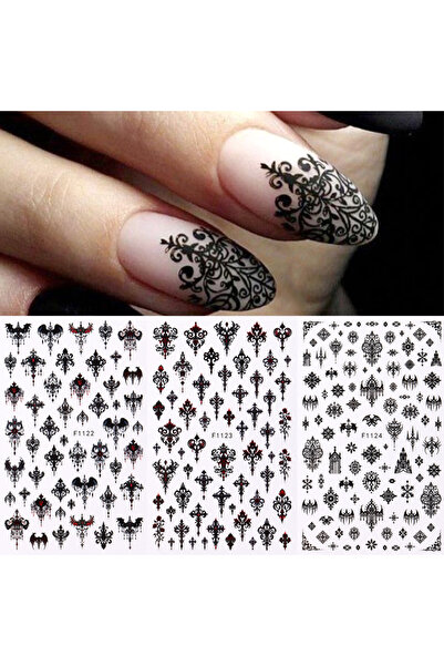 Choice 3 قطع F1122-1124 ملصقات أظافر قوطية سوداء أنيقة بتصميمات زفاف مزينة با...