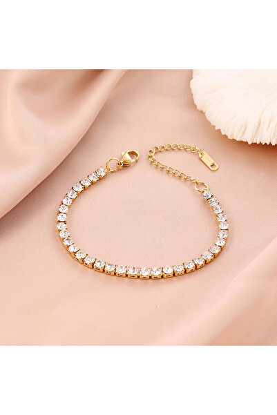 Choice سوار تنس قابل للتعديل من الفولاذ المقاوم للصدأ للنساء بلون ذهبي جديد 2...