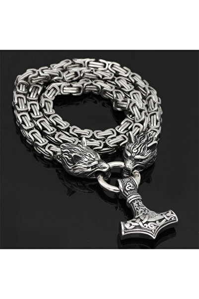 Choice قلادة رجالية من الفولاذ المقاوم للصدأ بتصميم رأس ذئب فايكنغ، طولها 60 ...