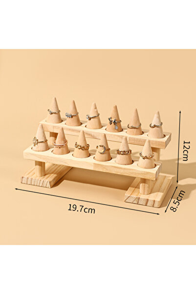 Choice حامل عرض حلقي مخروطي خشبي مكون من 2 حامل عرض مجوهرات وعلبة تخزين لعرض ...