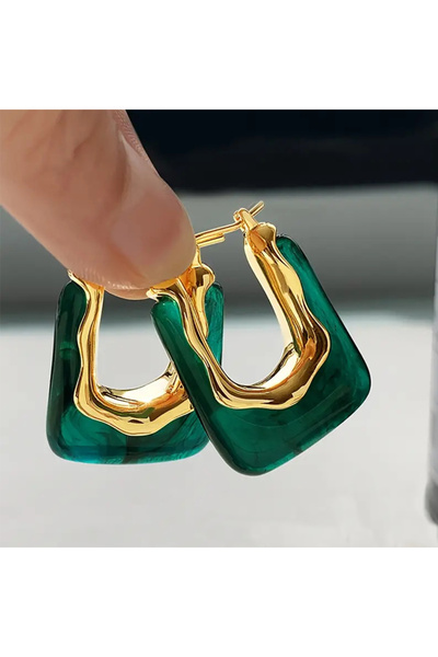 Choice أقراط دائرية خضراء على شكل حرف U عتيقة من يوبسك للنساء، بلمسة نهائية ف...