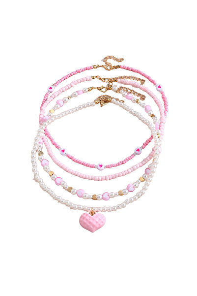 Choice مجموعة مكونة من 4 قطع من قلادة على شكل قلب وردي للفتيات الصغيرات، مجمو...