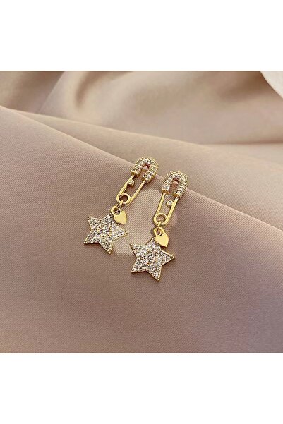 Choice أقراط بتصميم مشبك ورقي عصري باللون الذهبي، مجموعة فائقة اللمعان مرصعة ...