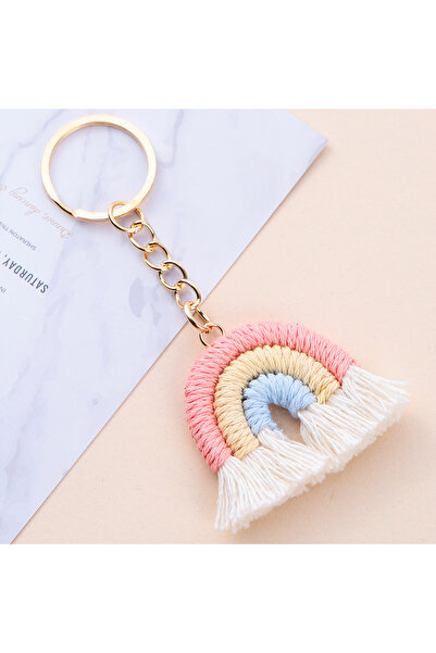 Choice سلسلة مفاتيح وردية اللون مصنوعة يدويًا من شرابات قوس قزح محبوكة لطيفة ...