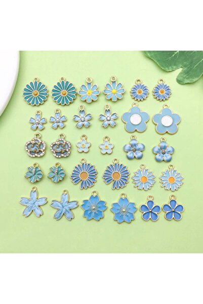 Choice مزيج - 30 قطعة من 30 قطعة من دلايات زهور المينا الزرقاء الصغيرة المصنو...