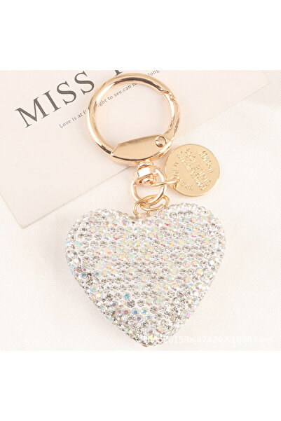 Choice WHITE Rhinestone Keychain Heart Key Chains Peach Heart Car Keychain Wo...