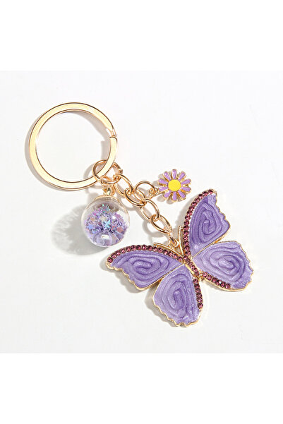 Choice سلسلة مفاتيح على شكل حيوان لطيف E6095 على شكل فراشة أرجوانية وزهرة وكر...