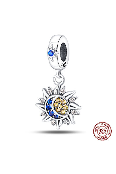 Choice دلايات PAC740 من الفضة الإسترليني عيار 925 قابلة للتقسيم على شكل شمس وقمر، خرز يناسب قلادة سوار أصلية مقاس 3 مم