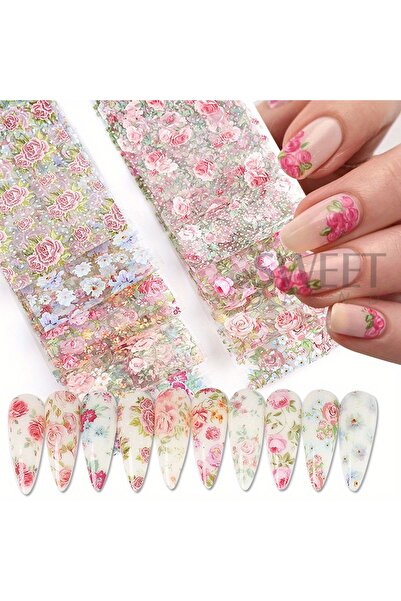 Choice 798-C مجموعة ملصقات نقل رقائق فن الأظافر المختلطة، 10 قطع، تصميمات زهو...