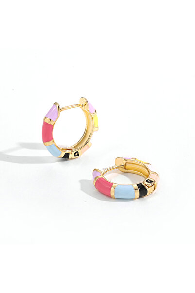 Choice أقراط هاجيز ملونة لطيفة من المينا الملونة للنساء، مطلية بالذهب بألوان قوس قزح، دائرية الشكل
