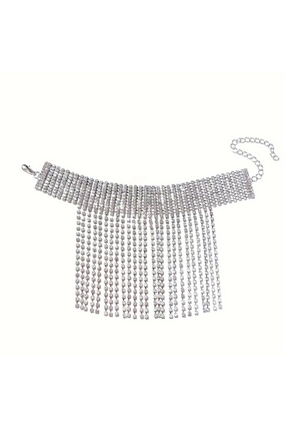 Choice سلسلة من أحجار الراين بتصميم جديد مطلية بالفضة قطعة واحدة سلسلة من أحجار الراين بتصميم وطني لامعة وسلسلة من الشرابة