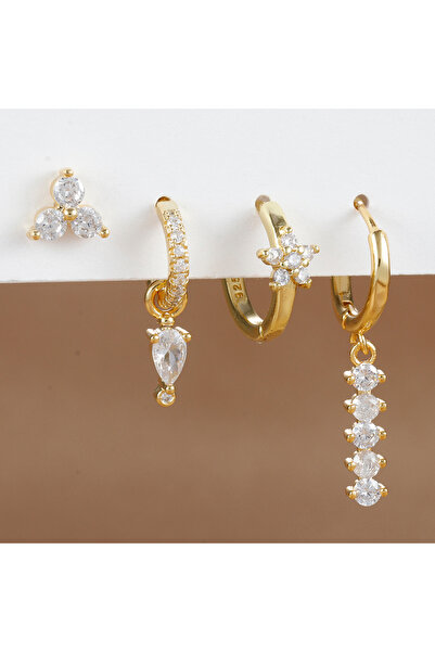 Choice 1-Gold-White-4pcs 4PCS Simple Crystal Zirconia Square Dangle Earrings ...