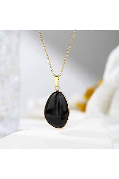 Choice قلادة من حجر العقيق الأسود الطبيعي غير المنتظمة من قطعة واحدة، قلادة م...