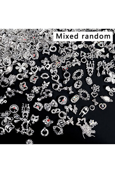 Choice JE1364-Mix1 50 قطعة زينة أظافر فاخرة عشوائية ثلاثية الأبعاد من سبائك مختلطة على شكل عقدة/فراشة/قلب/زهرة لتزيين الأظافر D