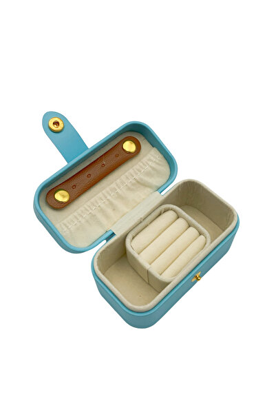 Choice صندوق تخزين مجوهرات من الجلد الصناعي المحمول باللون الأزرق، خاتم، قلاد...