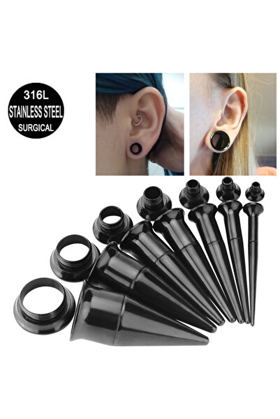 Choice طقم تمديد الأذن قطعة واحدة أسود 8 مم - أقراط ثقب الأذن الجراحية المصنو...