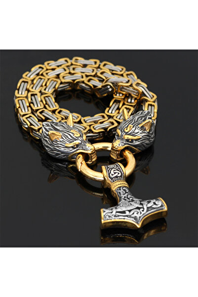 Choice قلادة رجالية ذهبية بطول 60 سم بتصميم ذئب سلتيك نورديك، مصنوعة من الفول...