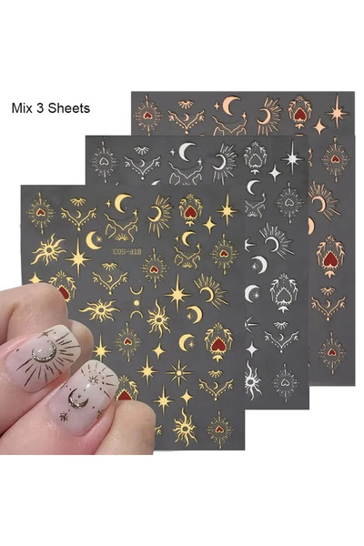 Choice 3 أوراق 3 أوراق ملصقات ثلاثية الأبعاد للأظافر ذهبي فضي ذهبي وردي ليزر ...