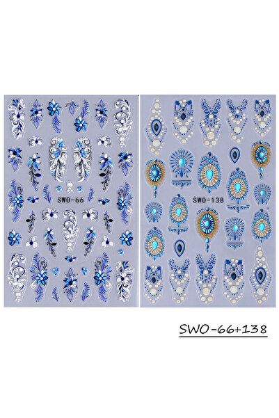 Choice ملصقات أظافر SWO-66 138، قطعتان، بنمط بتلات الطوطم باللون الأبيض والأز...