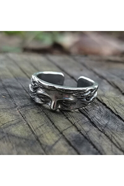 Choice خاتم فينوس نصف قناع إبداعي من الفضة العتيقة للرجال، خاتم قابل للتعديل ...