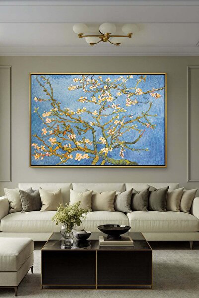 Wallivo Vincent van Gogh Badem Çiçekleri Sanatsal Bronz Metal Çerçeveli Kanva...