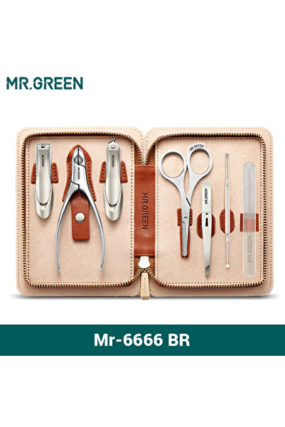 Choice1 مجموعة مانيكير مستر جرين Mr-6666BR مع حافظة جلد ، 7 في 1 للعناية الاح...