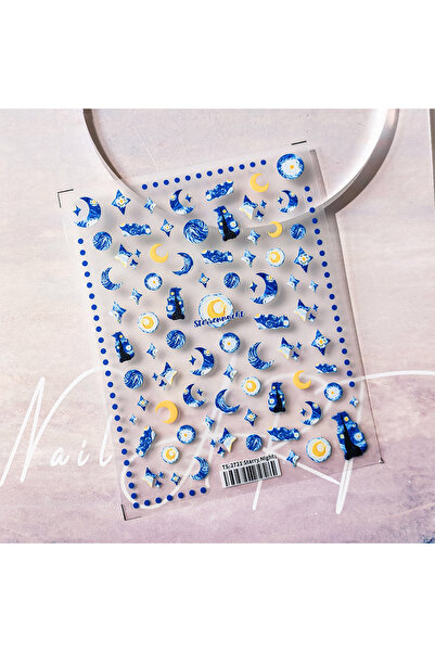 NAILFYOU TS-2721 1 piece of 5D blue moon nail stickers planet star relief des...