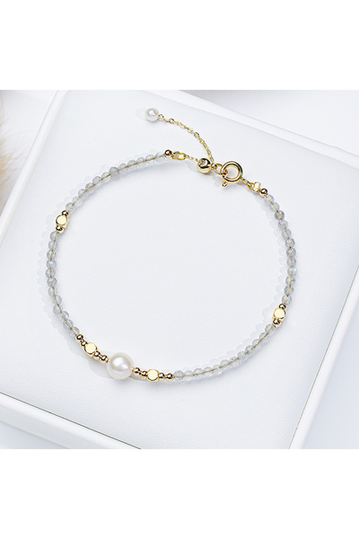 Choice سوار من حجر اللابرادوريت والتورمالين مقاس 2 مم مع لؤلؤ المياه العذبة م...