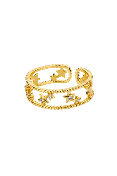 Choice خاتم نجمة زركون JZ2482G-2 قابل للتغيير الحجم للنساء من الفولاذ المقاوم...