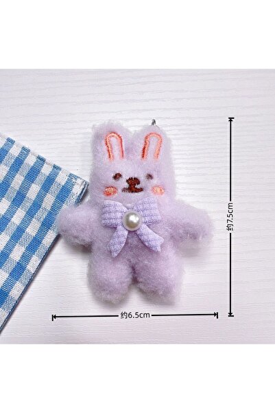 Choice سلسلة مفاتيح قطيفة على شكل أرنب ثلاثي الأبعاد بعقدة فيونكة أرجوانية، س...