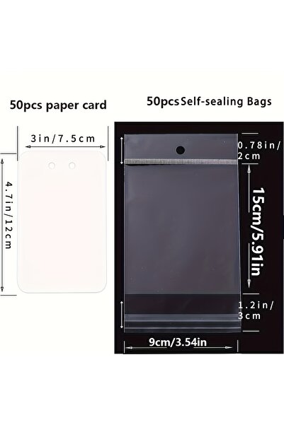 Choice مجموعة تغليف احترافية من ٥٠ سلسلة مفاتيح بيضاء | بطاقات عرض وأكياس تغل...