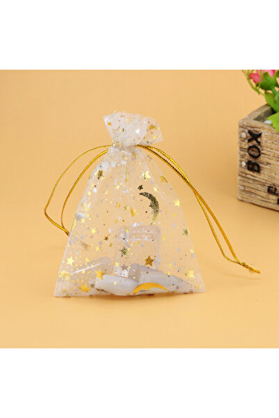 Choice 9x12 سم أبيض 50 قطعة أكياس شاش نجوم وقمر سوداء 9*12 سم تصميم خاص عبوة ...