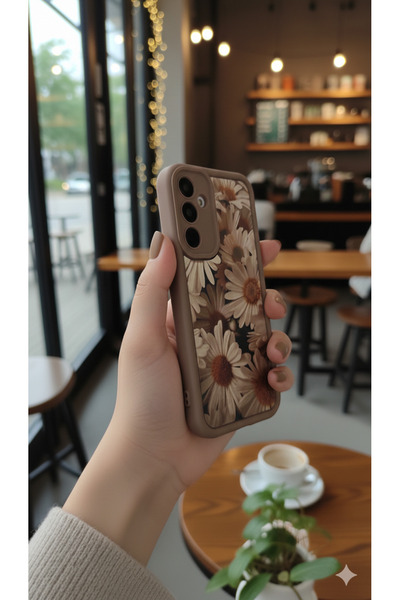Rivor Realme 12 4G & Realme 12 Plus Uyumlu Kılıf Kamera Korumalı Vintage Papatya Desenli Kahverengi Silikon Kapak